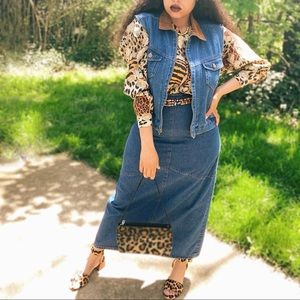 Vintage denim two piece skirt set